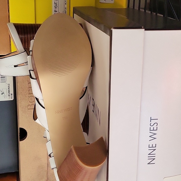 Nine West 11 White Delilah Leather Open Toe Ankle Strap Chunky Platform Sandal - Picture 3 of 9